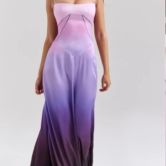 HOUSE OF CB 'Anabella' Ombre Print Lace Up Maxi Dress XS NWOT - Picture 4 of 9